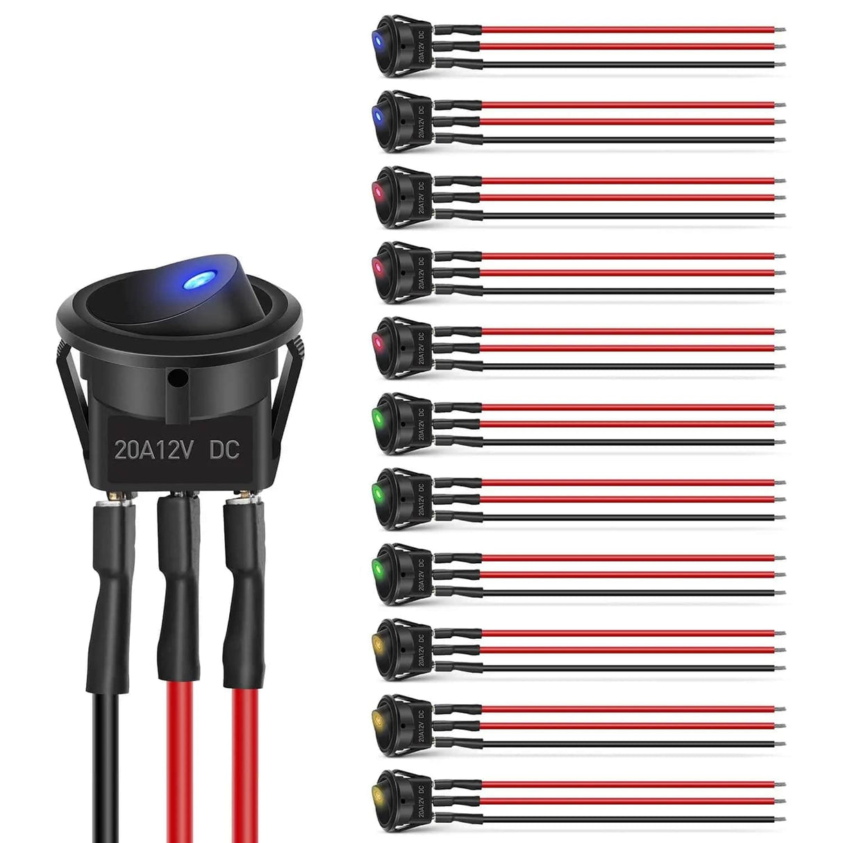 12Pcs 12V 20A Round Toggle LED Switch With Wires Nilight