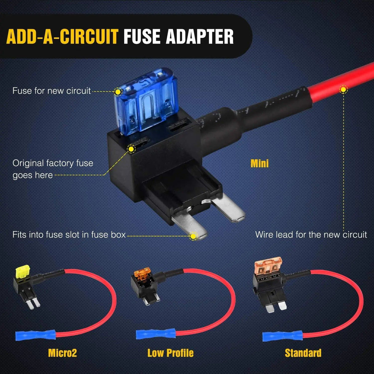 Wiring Harness Kit 12Pcs 4 Types Add-A-Circuit Fuse Tap Standard Mini Micro2 Low Profile