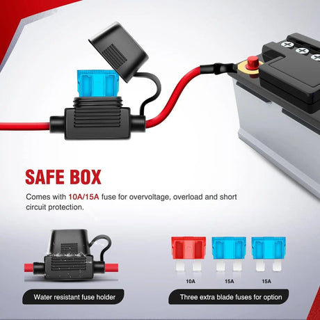 16AWG Wire Harness 15FT Kit 2 Leads W/ 12V 3Pin Switch | 3 Fuses | 4 Spade Connectors Nilight