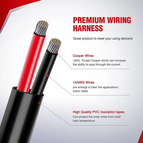 Wiring Harness Kit 14AWG Wire Harness Kit 2 Leads W/ 12V 3Pin Switch | 3 Fuses | 4 Spade Connectors