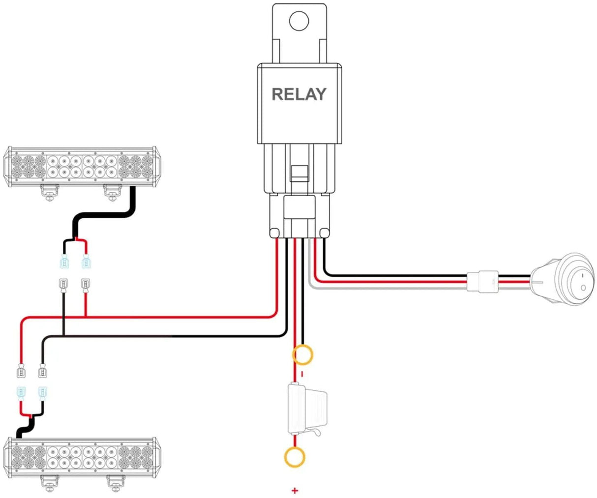 Wiring Harness Kit 16AWG Wire Harness 10FT PVC Kit 2 Leads W/ 12V 3Pin Switch | 3 Fuses | 4 Spade Connectors