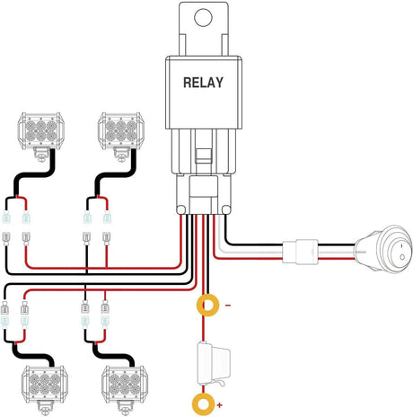 Wiring Harness Kit 16AWG Wire Harness Kit 4 Leads W/ 12V 3Pin Switch | 3 Fuses | 8 Spade Connectors