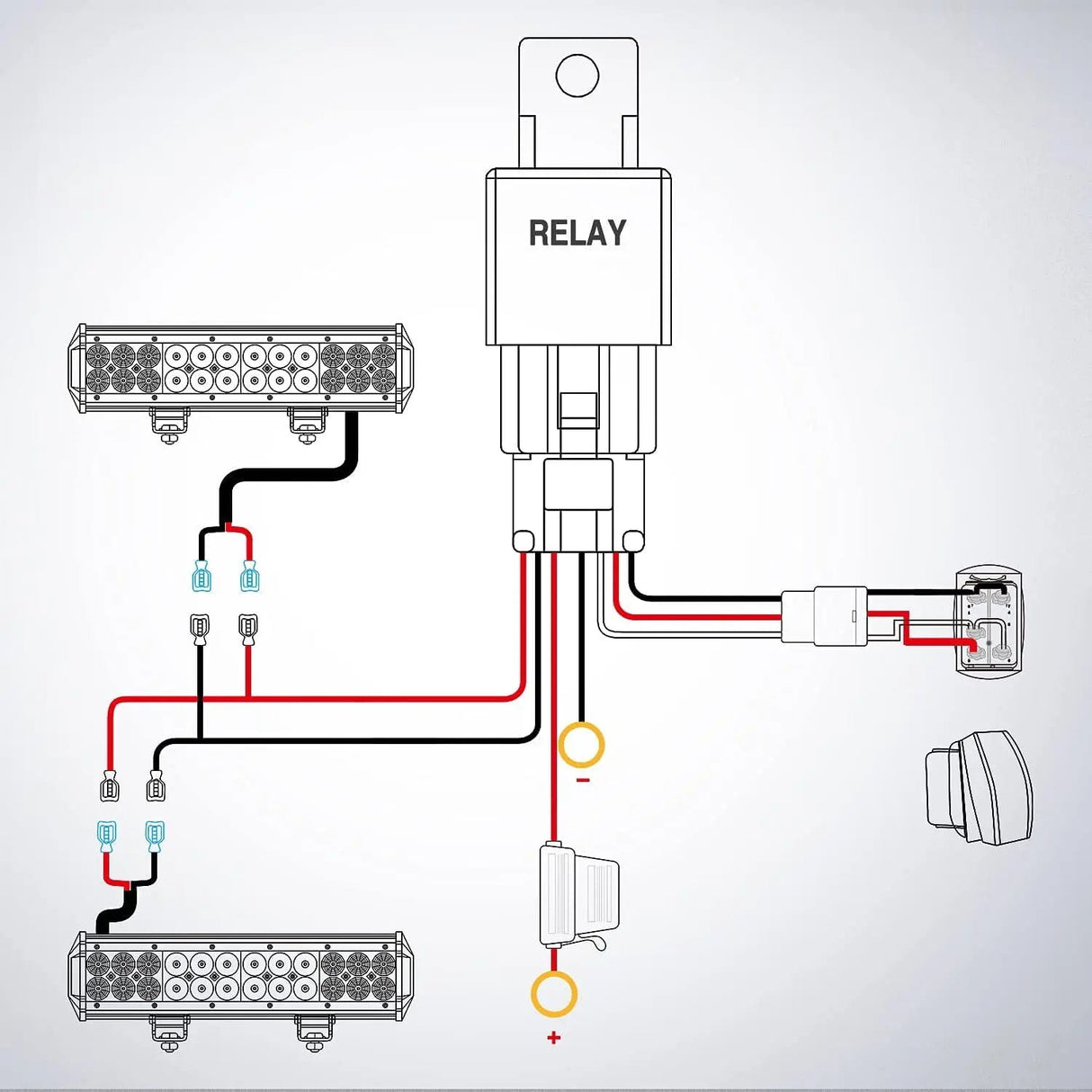 Wiring Harness Kit 16AWG Wire Harness Kit 2 Leads W/ 12V 5Pin Rear Lights Switch | 3 Fuses | 4 Spade Connectors