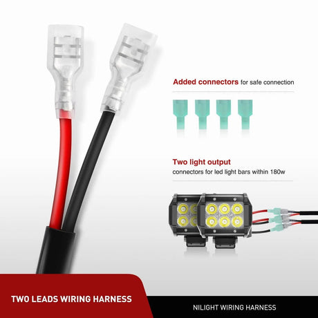 Wiring Harness Kit 16AWG Wire Harness Kit 2 Leads W/ 12V Mouse Style Switch | 3 Fuses | 4 Spade Connectors