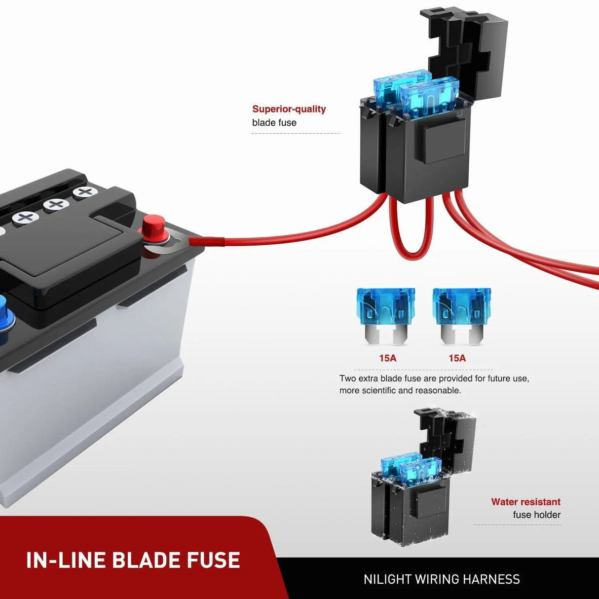 Wiring Harness Kit 16AWG Amber White Light Bar Wire Harness Kit 2 Leads W/ 12V Push Button Switch | 2 Fuses | 6 Spade Connectors