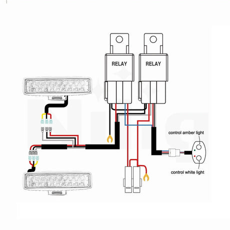 Wiring Harness Kit 16AWG Amber White Light Bar Wire Harness Kit 2 Leads W/ 12V Push Button Switch | 2 Fuses | 6 Spade Connectors