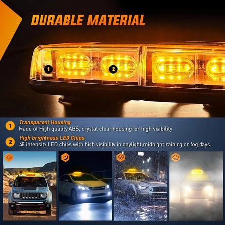 led strobe light 12" 48 Leds Roof Top Amber Emergency Strobe Light