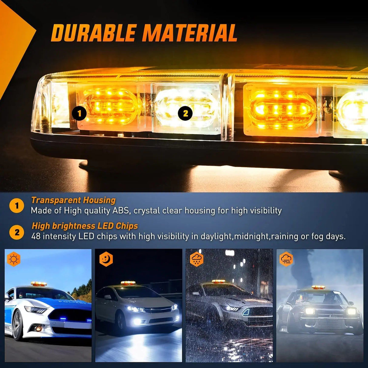 led strobe light 12" 48 Leds Roof Top Amber Mix White Emergency Strobe Light