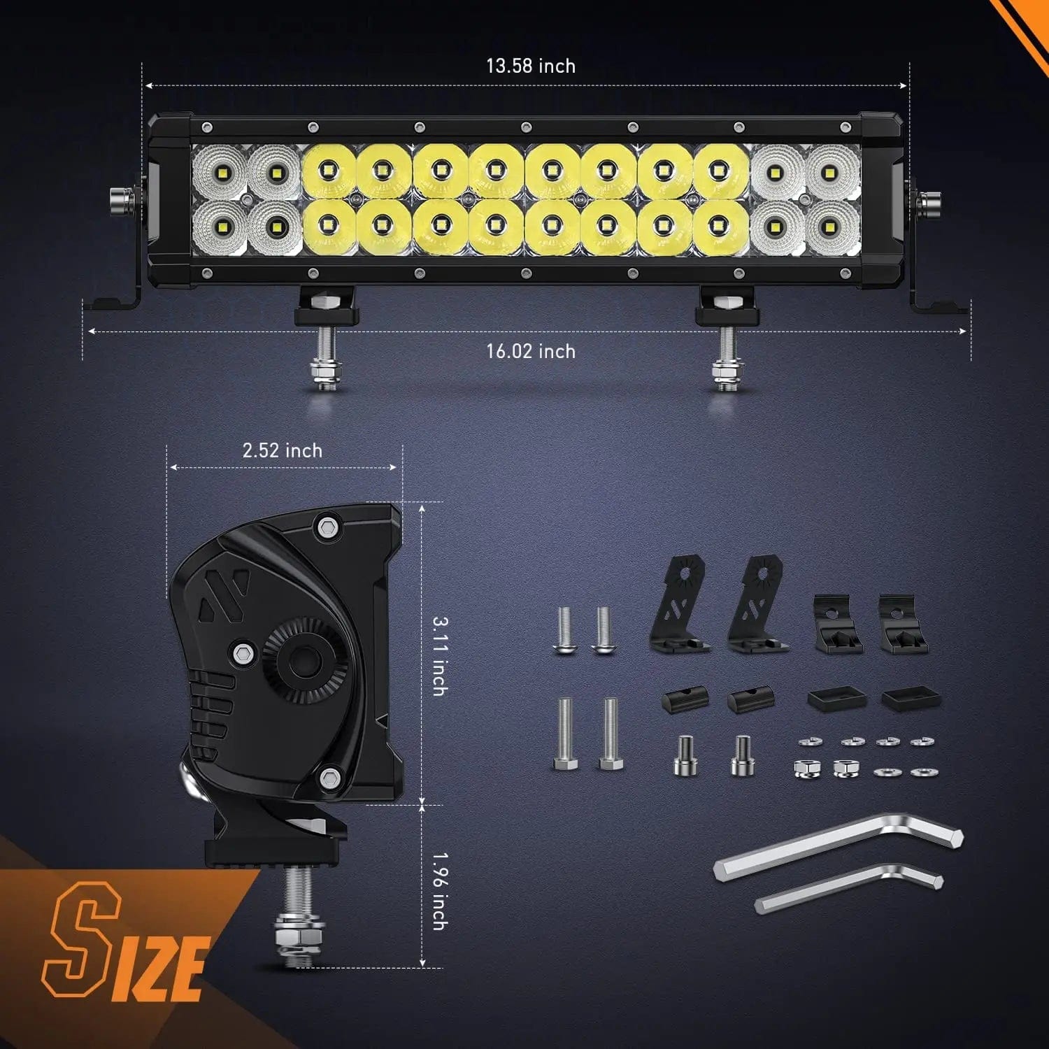 13.5 Inch 120W 14400LM Double Row Osram P8-5W Chips Spot Flood Led Light Bar Nilight