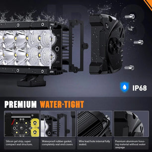 13.5 Inch 120W 14400LM Double Row Osram P8-5W Chips Spot Flood Led Light Bar Nilight