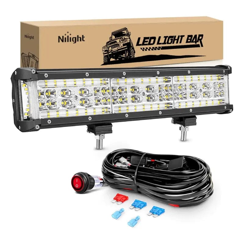 13.5 Inch 456W Side Shooter Quadruple Row Spot Flood LED Light Bar Kit | 16AWG Wire 3Pin Switch Nilight