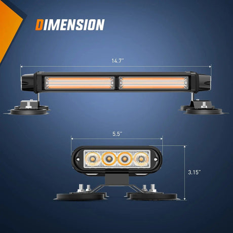 14.5 Inch Amber COB LED Strobe Rooftop Flashing Magnetic Light Bar Nilight