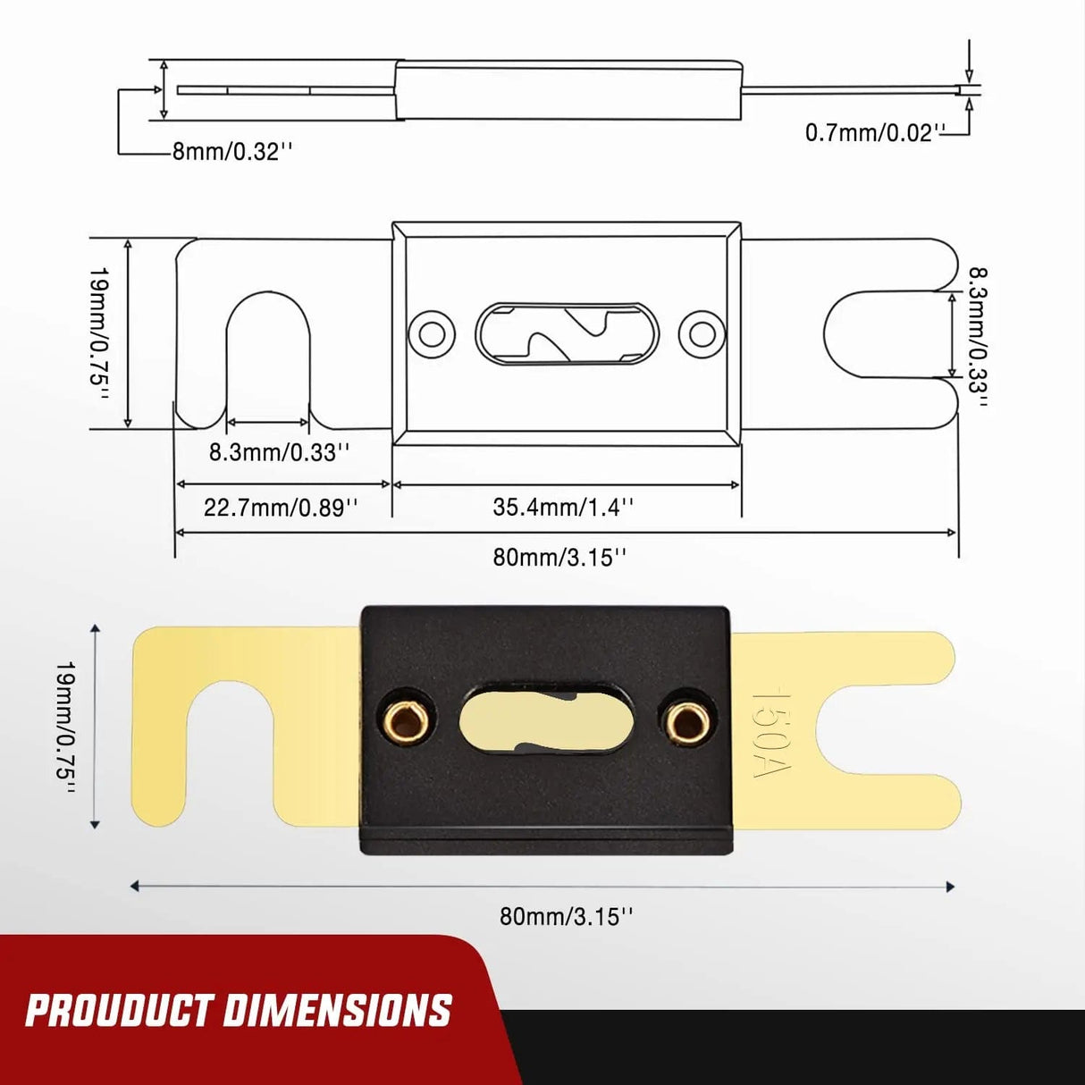 150A ANL Fuse with ANL Fuse Holder Nilight