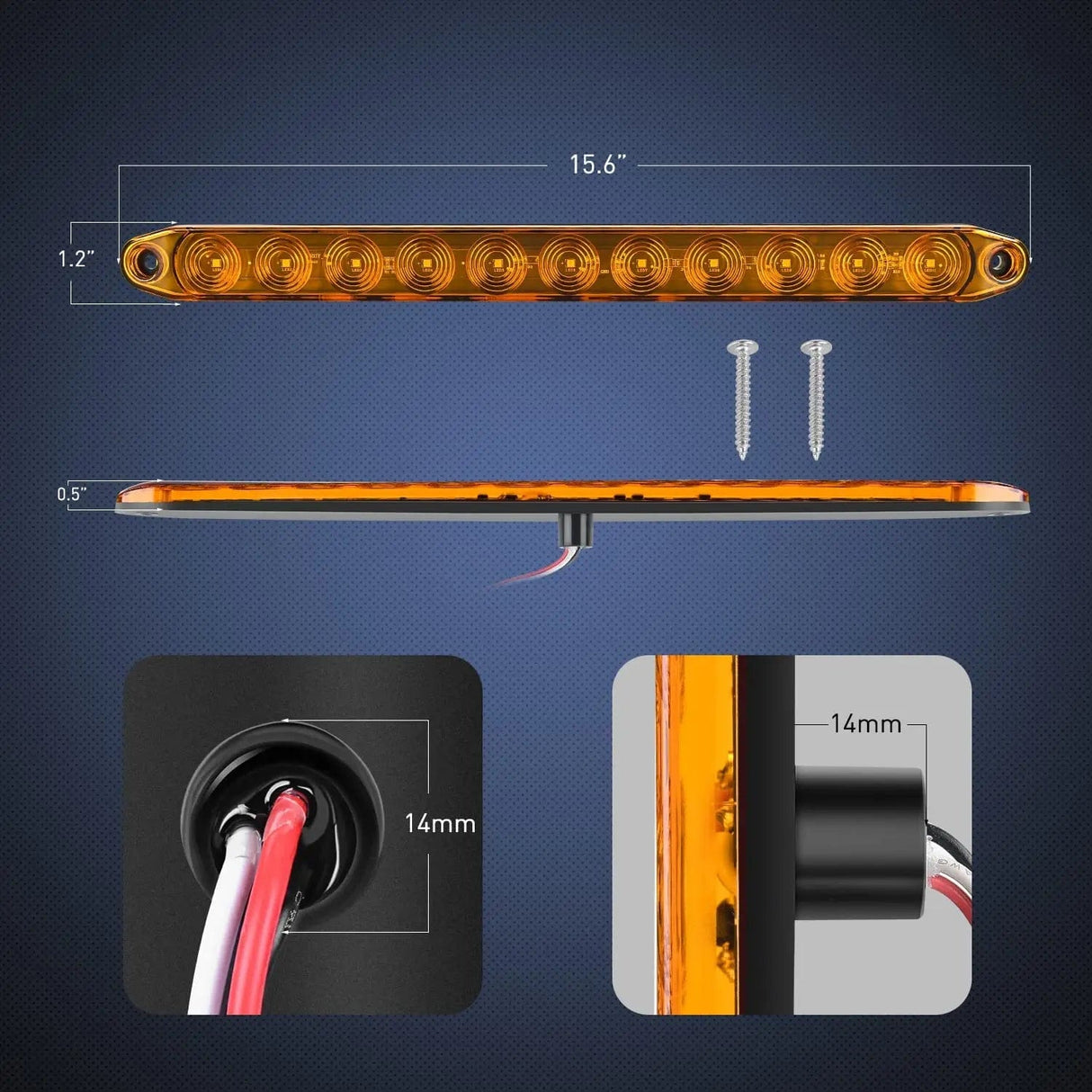 16 Inch 11 LEDs Amber Trailer Light Bar (Pair) Nilight