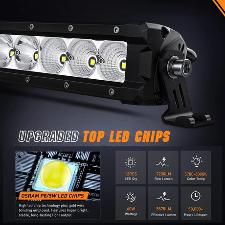 16 Inch 60W 7200LM Slim Spot Flood Osram P8-5W Chips Led Light Bar Nilight Led Light