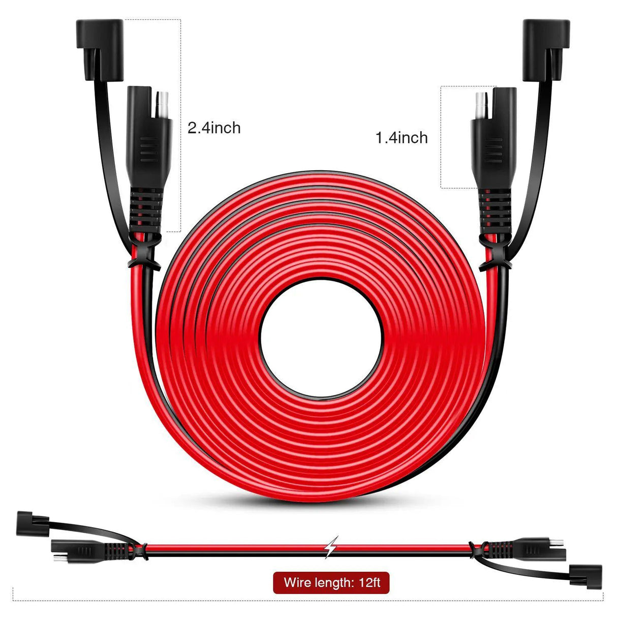 Wiring Harness Kit 16AWG 12FT SAE DC Extension Cable 2-Pin Wire Harness With Dust Cap