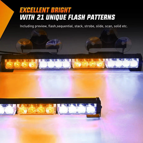 led strobe light 17" 32 Leds 2 In 1 Traffic Advisor Emergency Strobe Amber White Light Bar