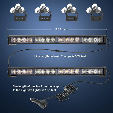 led strobe light 17" 32 Leds 2 In 1 Traffic Advisor Emergency Strobe Amber White Light Bar