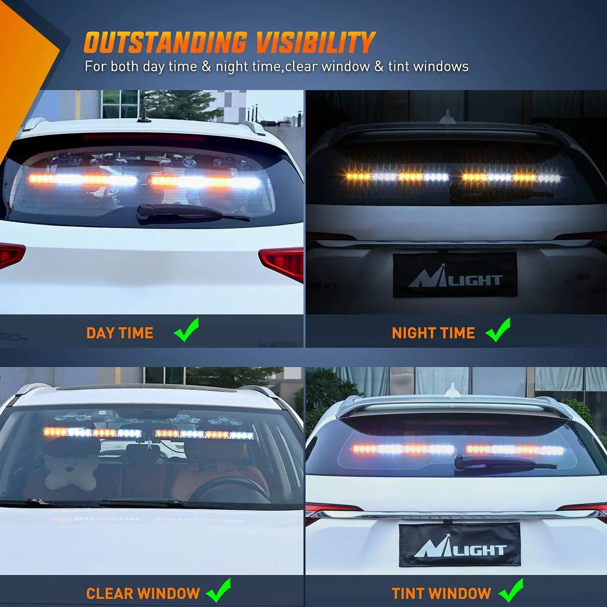 led strobe light 17" 32 Leds 2 In 1 Traffic Advisor Emergency Strobe Amber White Light Bar