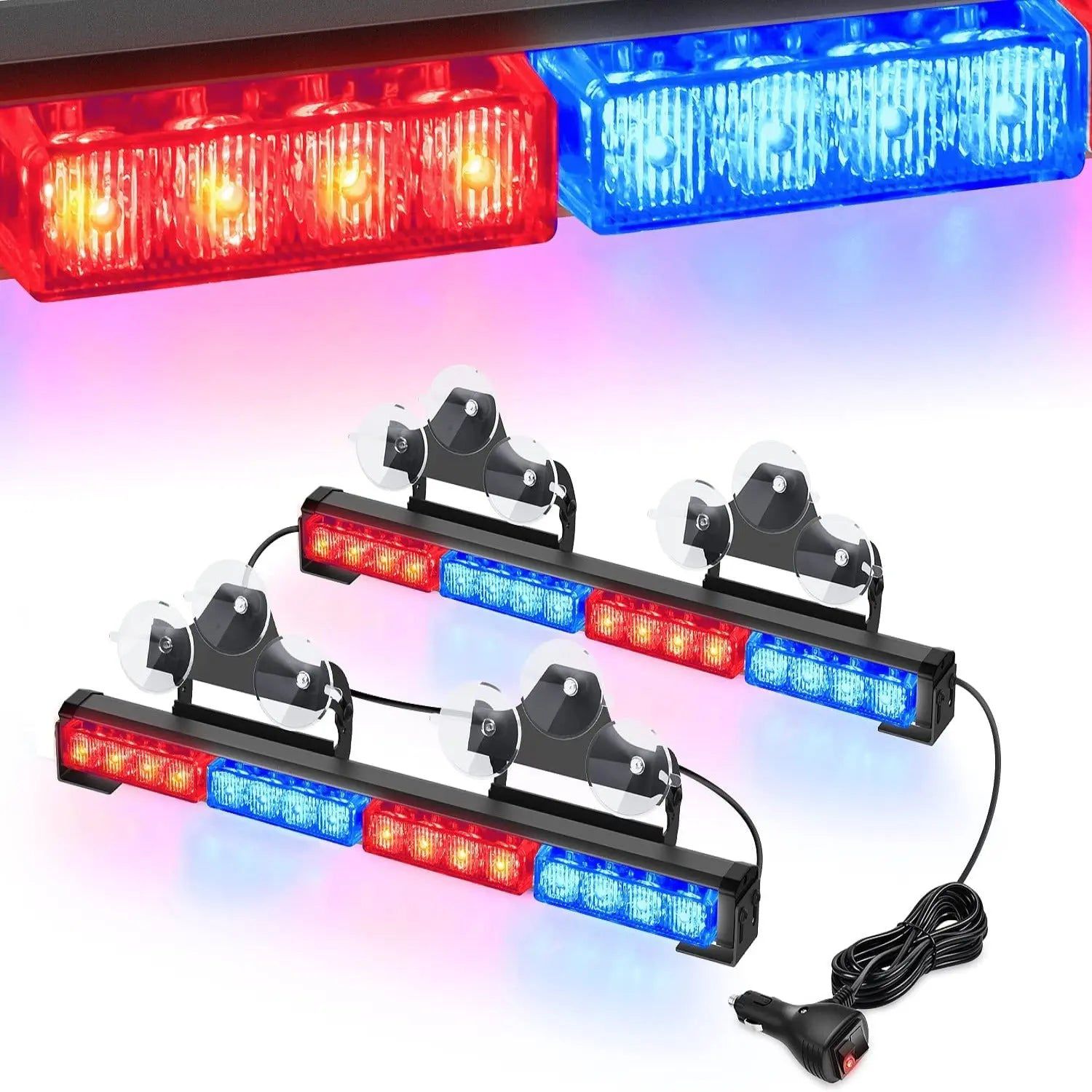 17 Inch 32 Leds 2 In 1 Traffic Advisor Emergency Strobe Blue Red Light Bar