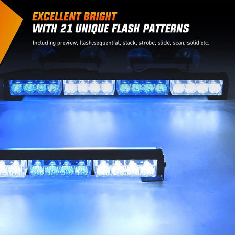 led strobe light 17" 32 Leds 2 In 1 Traffic Advisor Emergency Strobe Blue White Light Bar