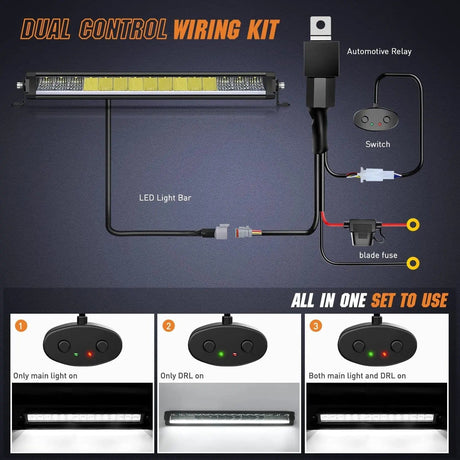 19.5 Inch 75W 8045LM Anti-Glare Slim DRL Spot Flood LED Light Bar Kit | 16AWG Wire DT Switch Nilight