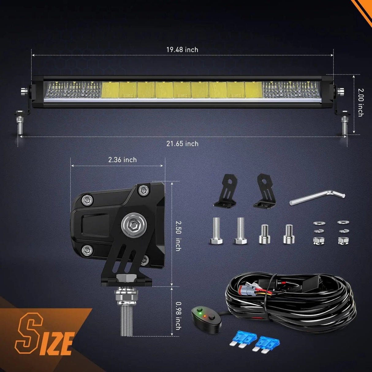 19.5 Inch 75W 8045LM Anti-Glare Slim DRL Spot Flood LED Light Bar Kit | 16AWG Wire DT Switch Nilight