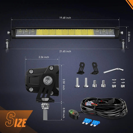 19.5 Inch 75W 8045LM Anti-Glare Slim DRL Spot Flood LED Light Bar Kit | 16AWG Wire DT Switch Nilight