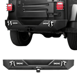 Rear Bumper 1987-2006 Jeep Wrangler TJ YJ Rear Bumper Rock Crawler Bumper with Hitch Receiver 2Pcs Upgraded 40W LED Lights Off Road Textured Black