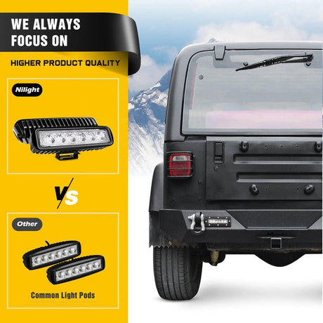 Rear Bumper 1987-2006 Jeep Wrangler TJ YJ Rear Bumper Rock Crawler Bumper with Hitch Receiver 2Pcs Upgraded 40W LED Lights Off Road Textured Black