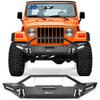 1987-2006 Jeep Wrangler TJ & YJ Front Bumper Rock Crawler Bumper with 2Pcs LED Lights Winch Plate 2Pcs D-Rings Upgraded Textured Black Nilight