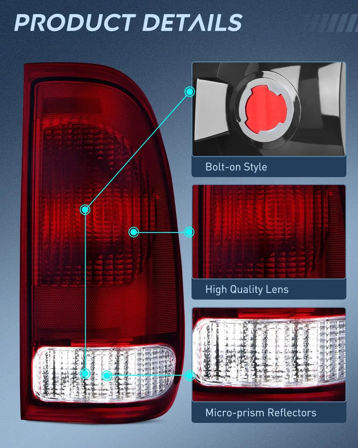 1997-2003 Ford F150 1997-1999 Light Duty 1999-2007 Ford Super Duty Taillight Assembly Dark Red Rear Lamp Replacement OE Style Passenger Side Nilight