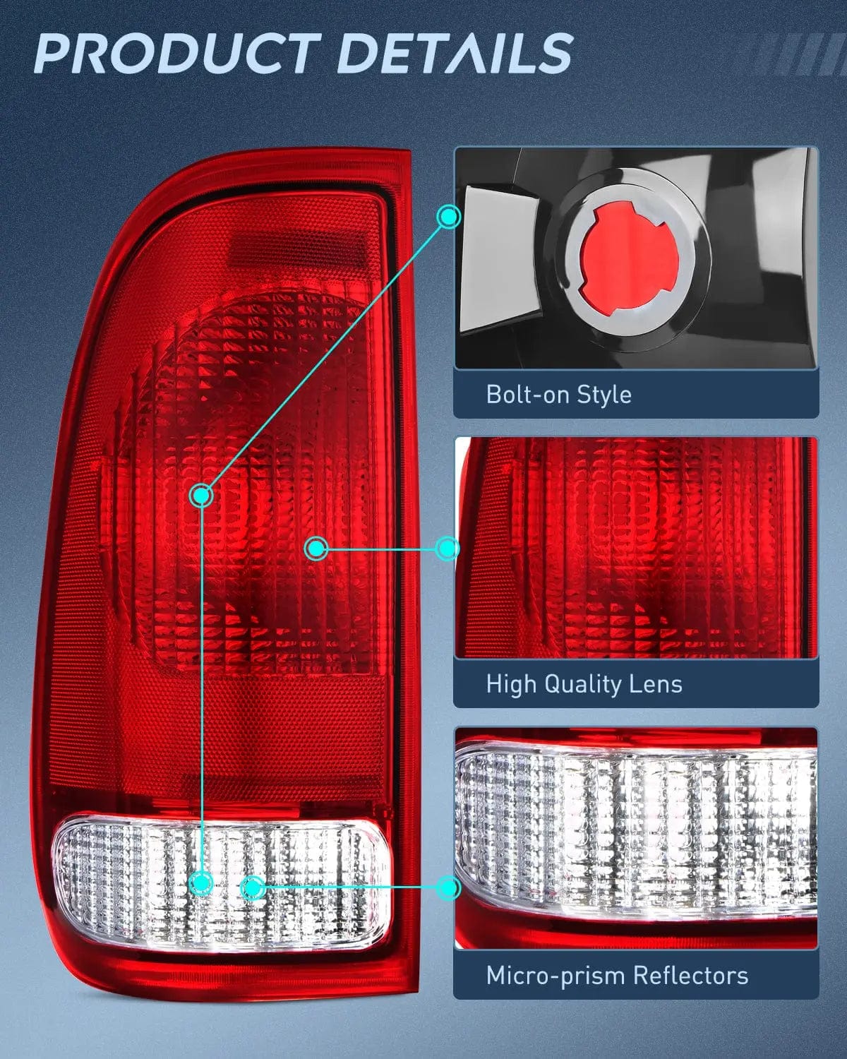 1997-2003 Ford F150 1997-1999 Light Duty 1999-2007 Ford Super Duty Taillight Assembly Red Housing Rear Lamp Replacement OE Style Driver Passenger Side Nilight