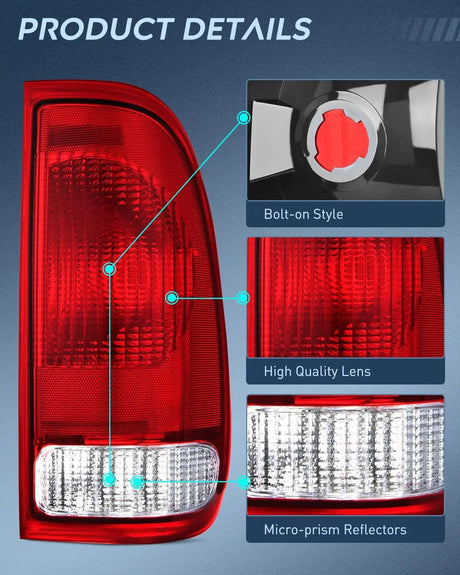 1997-2003 Ford F150 1997-1999 Light Duty 1999-2007 Ford Super Duty Taillight Assembly Red Housing Rear Lamp Replacement OE Style Passenger Side Nilight