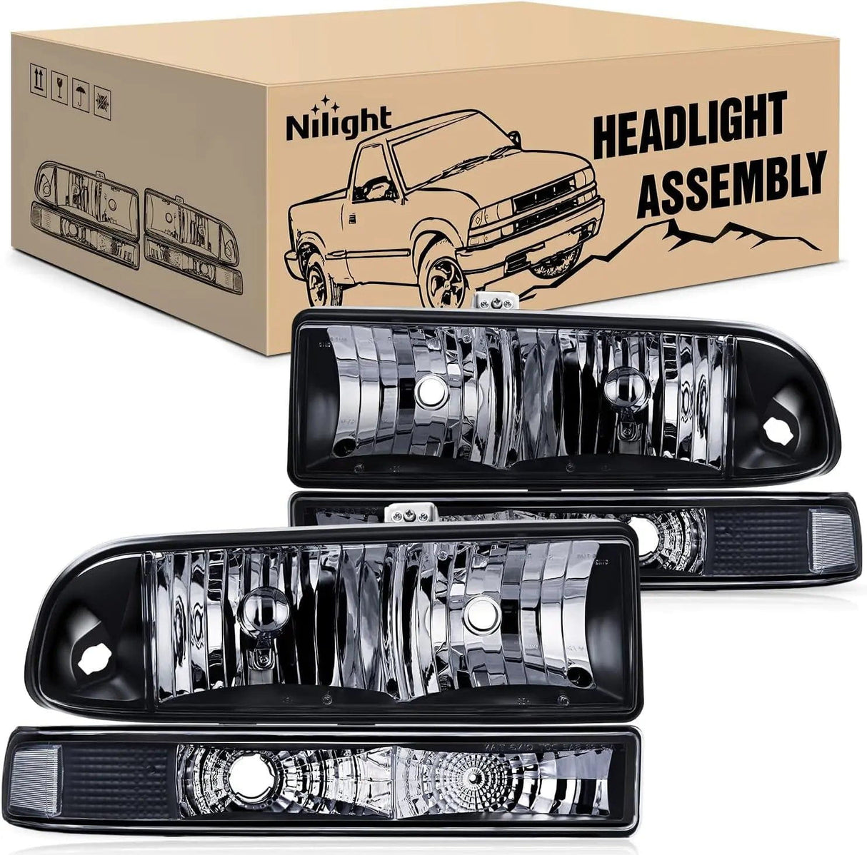 Headlight Assembly 1998-2005 Chevy Blazer S10 Headlight Assembly Black Case Clear Reflector