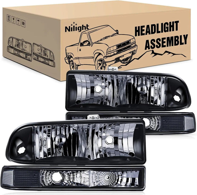 Headlight Assembly 1998-2005 Chevy Blazer S10 Headlight Assembly Black Case Clear Reflector