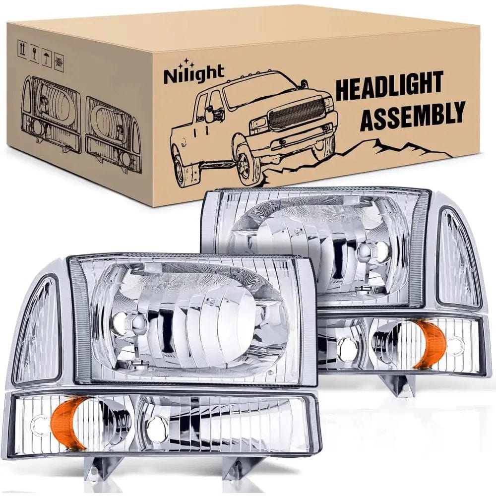 1999-2004 F250 F350 F450 F550 Headlight Assembly Chrome Case Amber Reflector Nilight