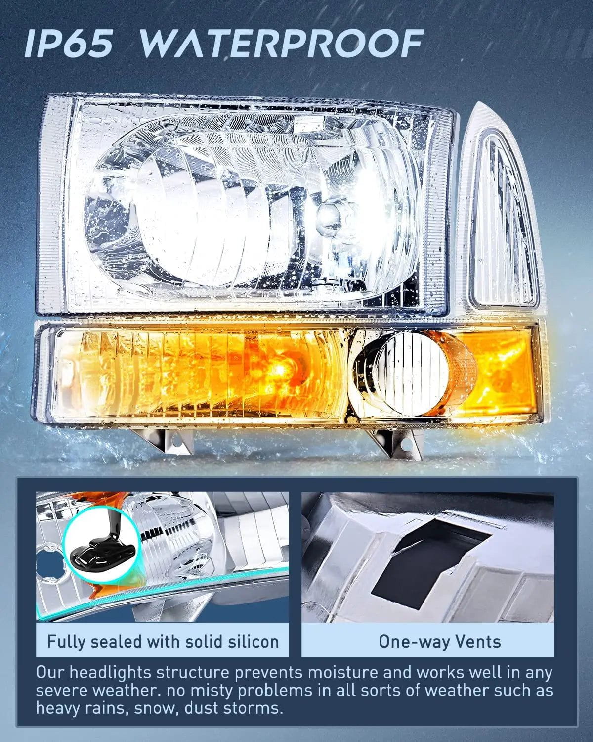 Headlight Assembly 1999-2004 F250 F350 F450 F550 Headlight Assembly Chrome Case Amber Reflector