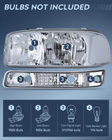 Headlight Assembly 1999-2006 GMC Sierra Yukon Headlight Assembly Chrome Case Clear Reflector