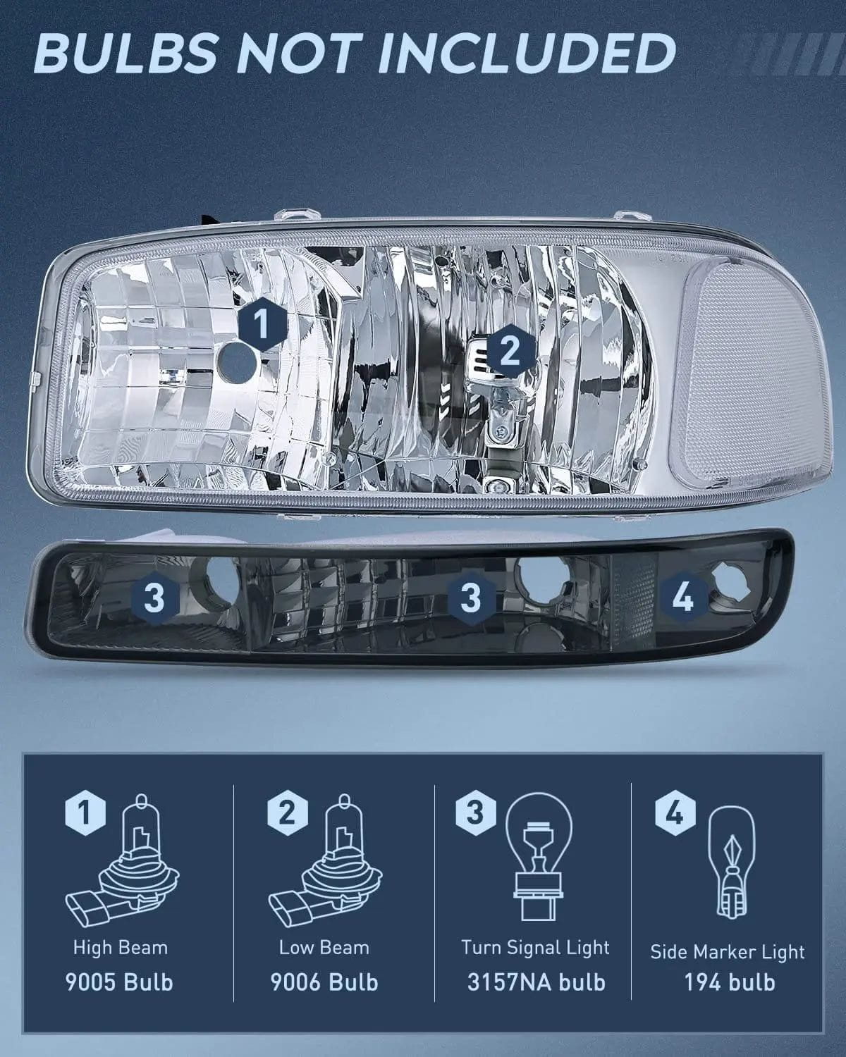 Headlight Assembly 1999-2006 GMC Sierra Yukon Headlight Assembly Chrome Case Clear Reflector Smoke Lens