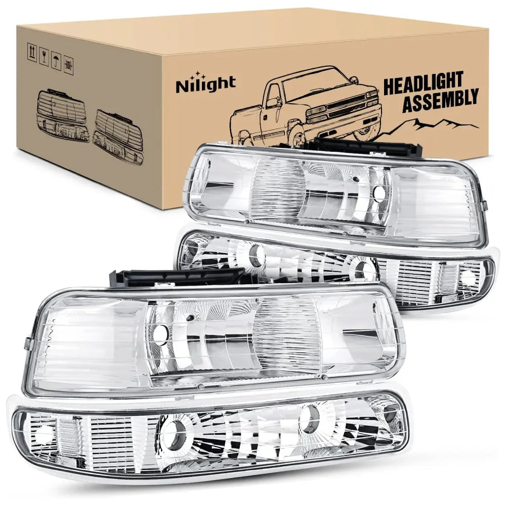 Headlight Assembly 1999-2006 Chevy Silverado Avalanche 1500 1500HD 2500 2500HD 3500 Chevrolet Tahoe Suburban Headlight Assembly Chrome Case Clear Reflector