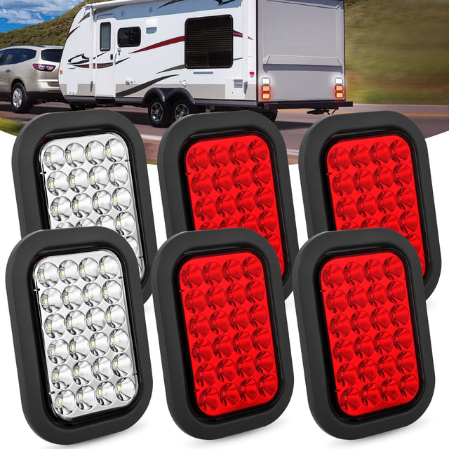 6 Pcs 5 X 3 Inch 24 Led Red & White Rectangular Trailer Tail Light Nilight