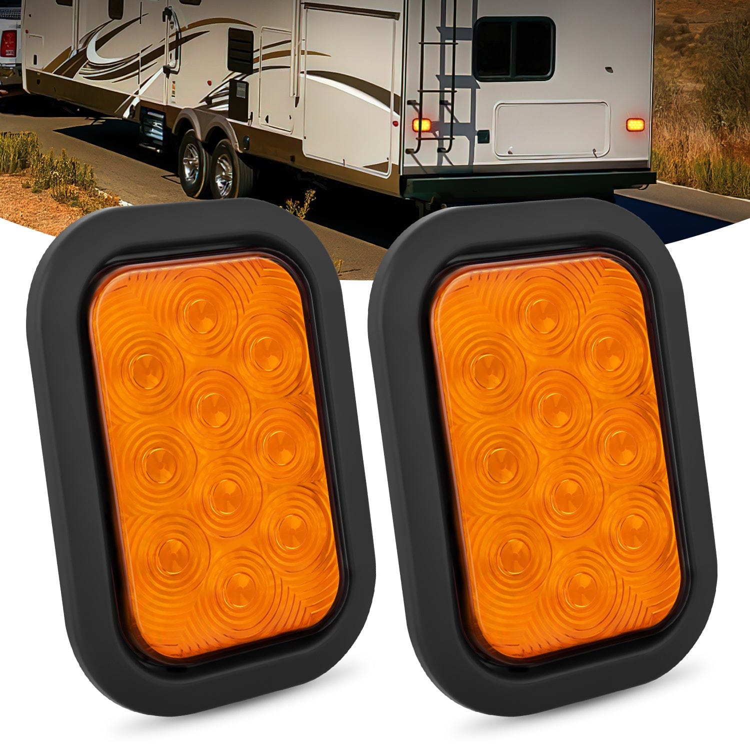 2 Pcs 5 X 3 Inch 10 Led Amber Rectangular Trailer Tail Light Nilight