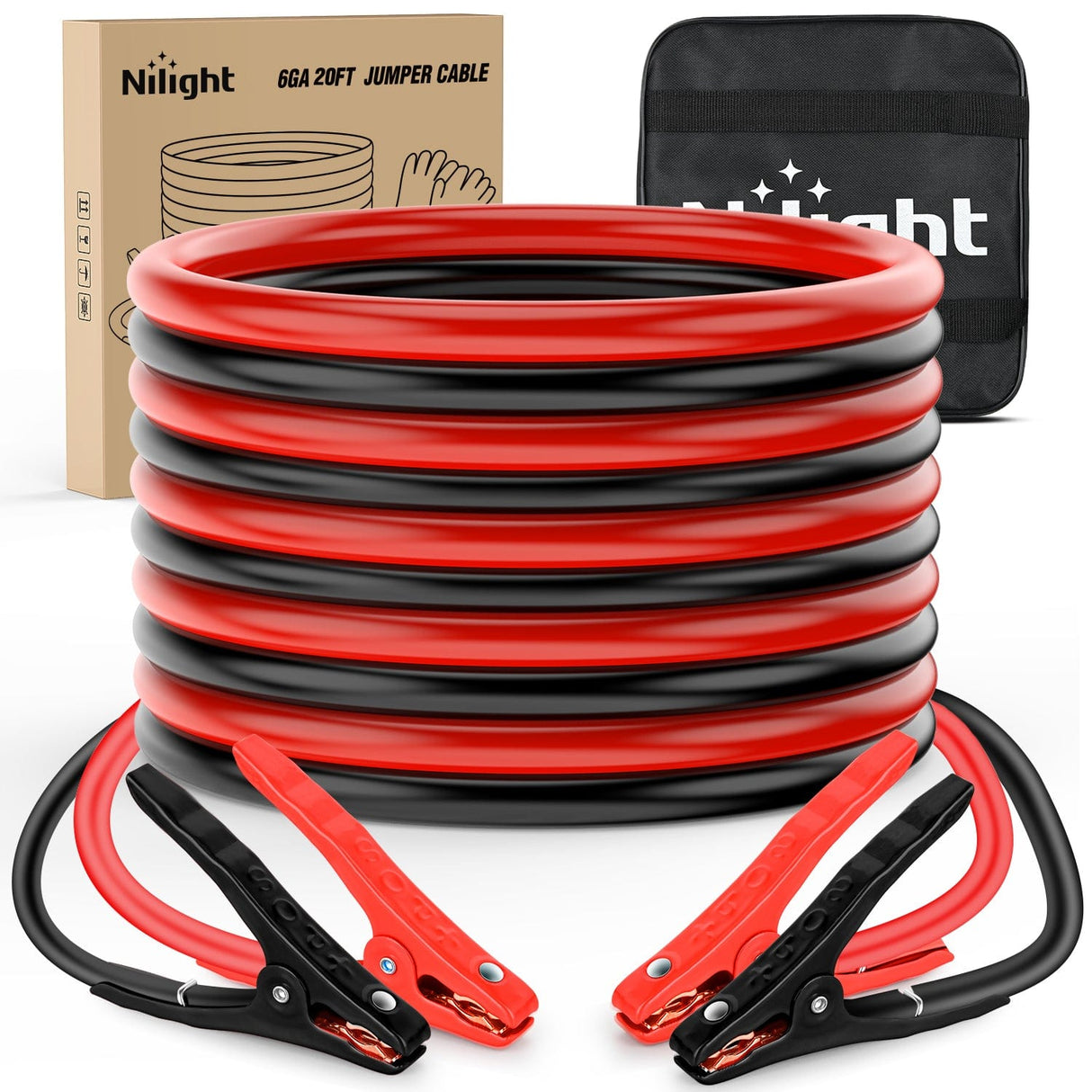 6 Gauge 20 FT Heavy Duty Jumper Cable Nilight