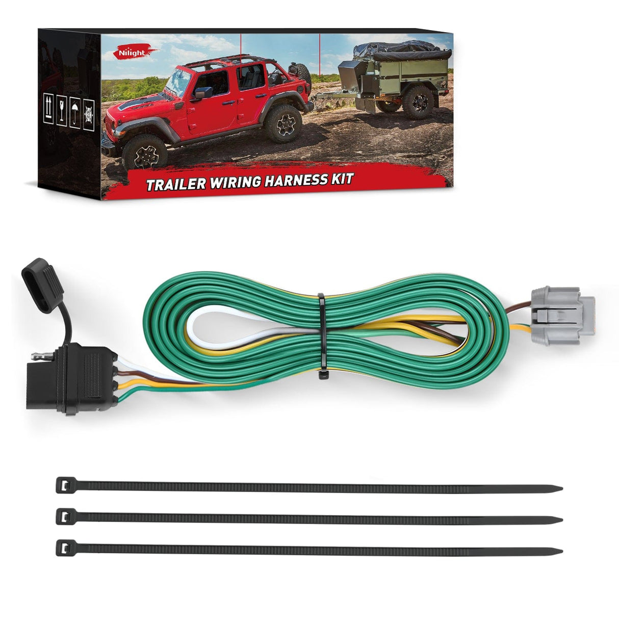 4 Pin Trailer Wiring Harness 55441 Custom for 2005-2024 Nissan Frontier Xterra Pathfinder Suzuki Equator Nilight