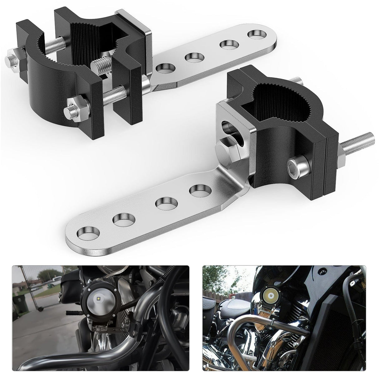 2Pcs Motorcycle Tube Clamp Mounting Brackets 0.7 to 1.2Inch Round Tube Nilight