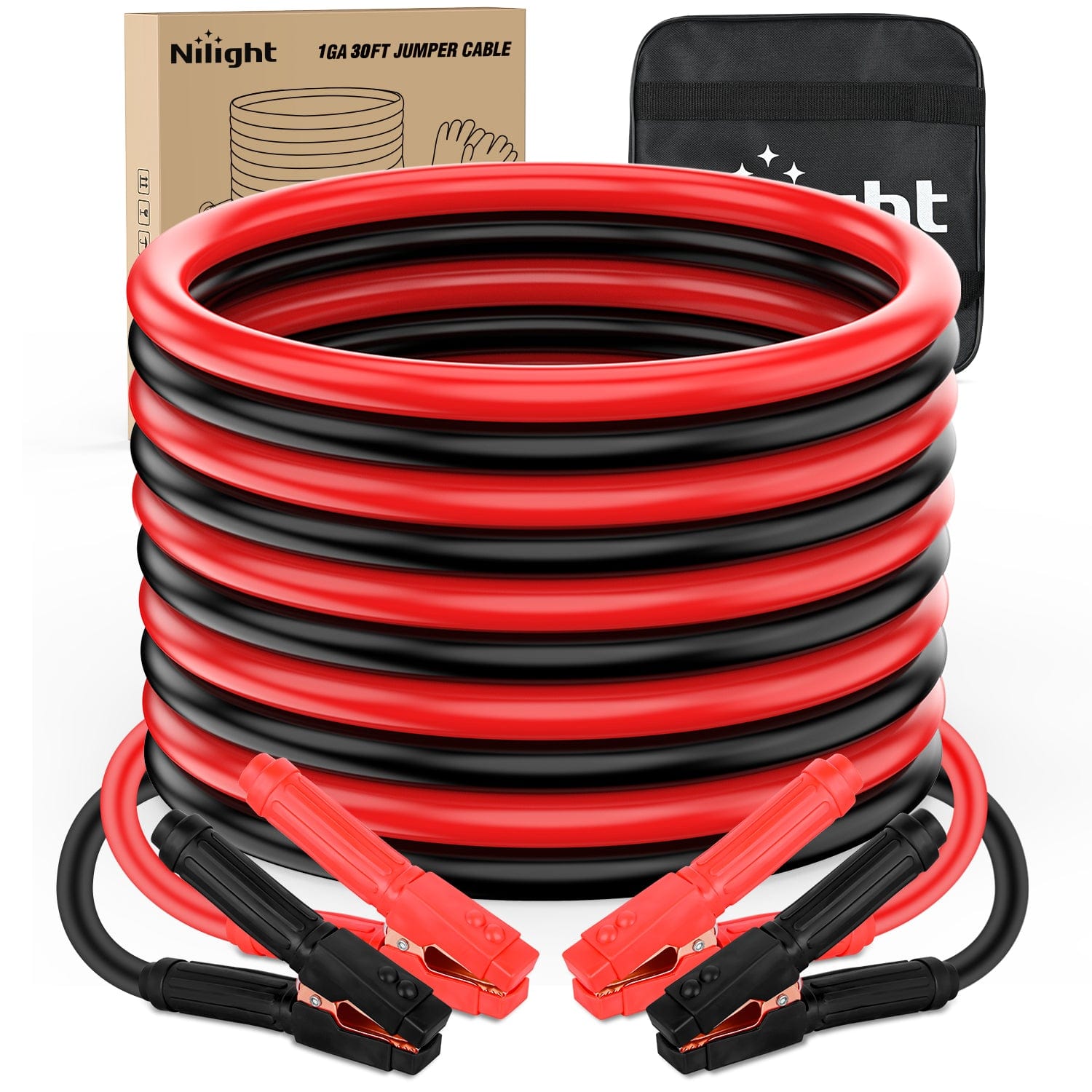 1 Gauge 30 FT Heavy Duty Jumper Cable Nilight