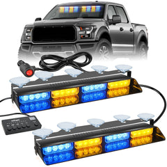 32LED Amber Blue Emergency Dash Strobe Lights with Controller Suction Cups