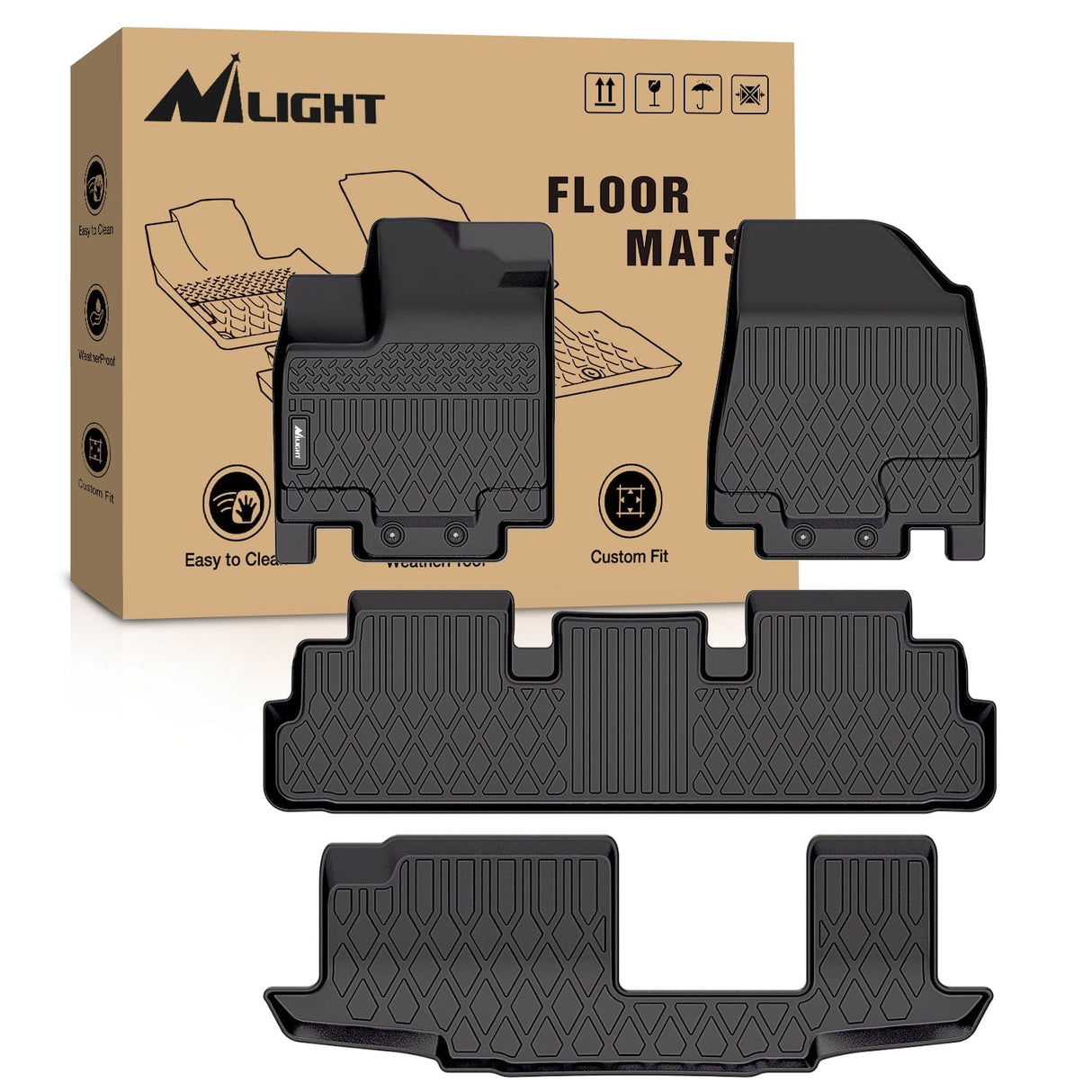 TPE Floor Mats for Nissan Pathfinder 8 Seater 2022-2024 / Infiniti QX60 7 Seater 2022-2024 Nilight