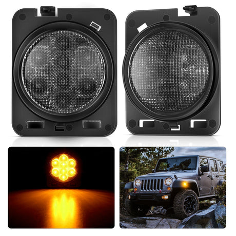 JK Side Marker Light 8LED Smoked Lens Amber For 2007-2017 Wrangler JK JKU Nilight